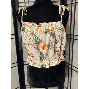 Paper & Crane Cropped Tank Size M C91225bt Hawaiian Florals Spaghetti Straps